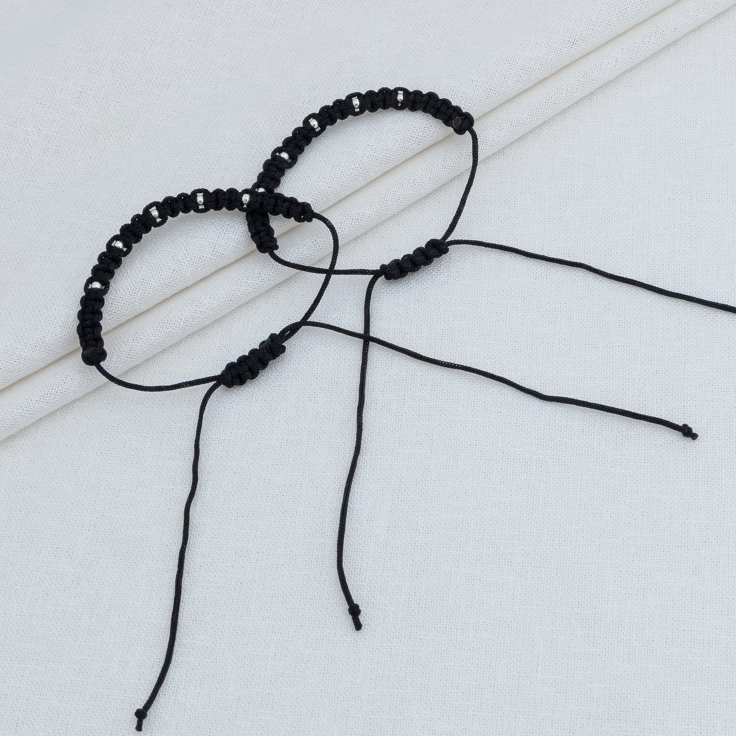 Handmade Black Thread Bracelet with Silver Beads