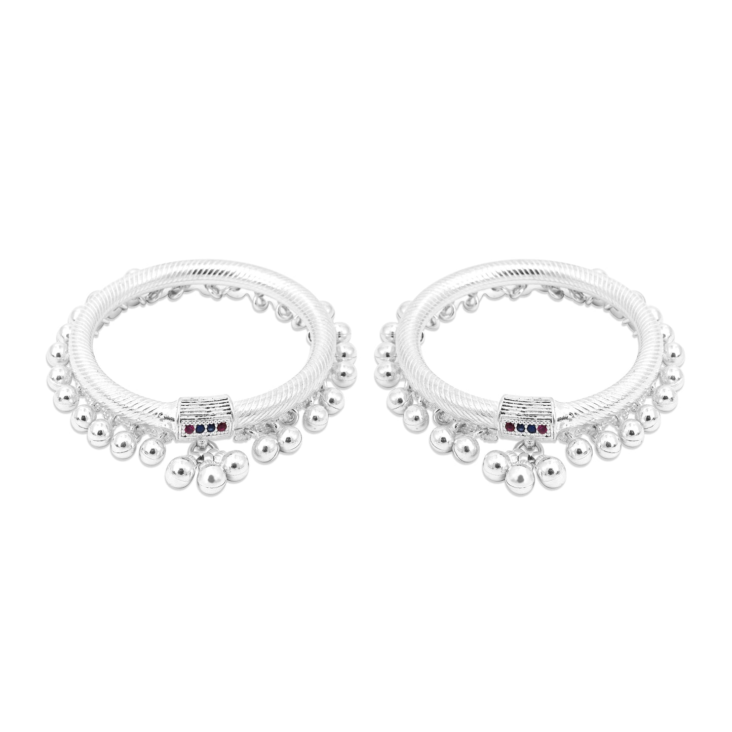 Bold Silver Kada Payal with Multiple Silver Ghungroos for Traditional Appeal.