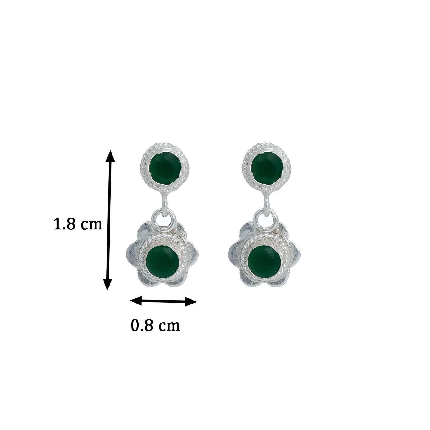 Silver Bloom Green Stone Earrings