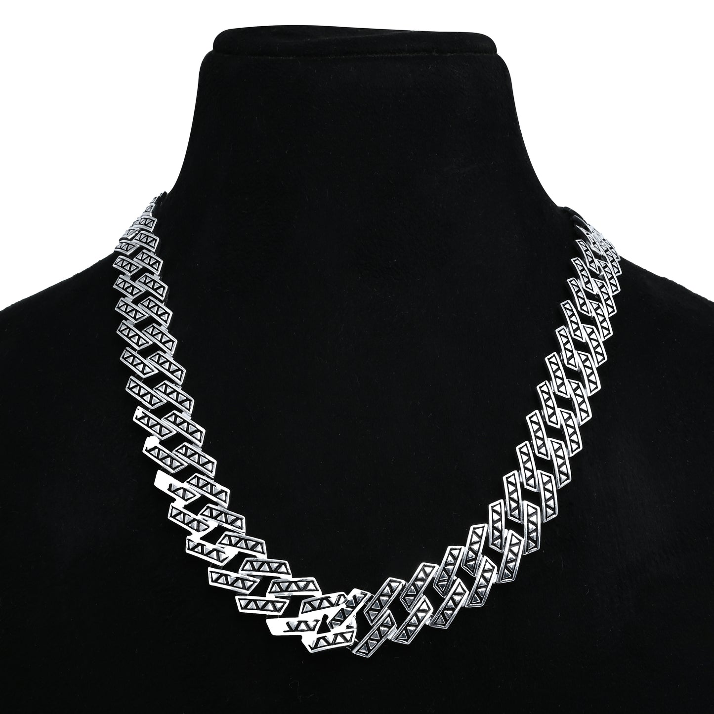 Modern silver angular pattern Cuban chain for men.