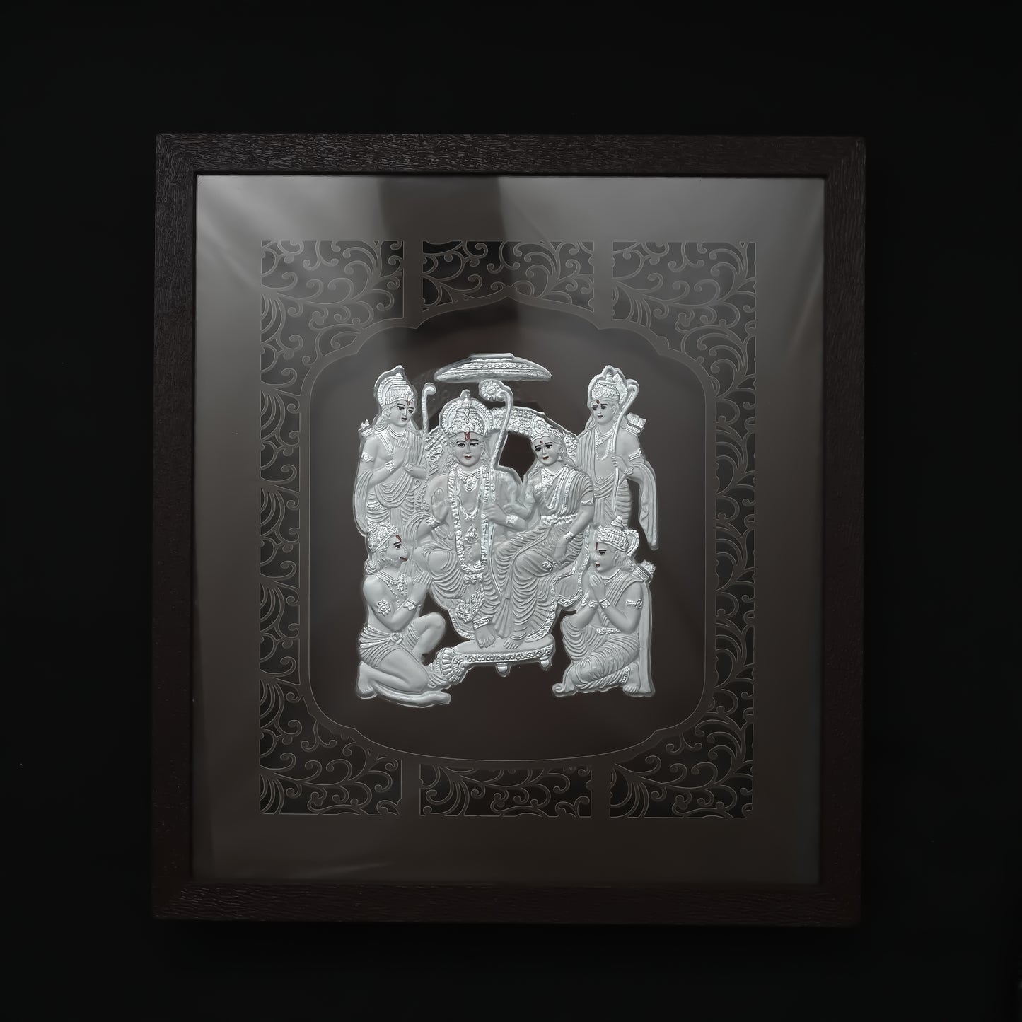 LED-lit Silver Sita Ram Photo Frame - Symbol of Blessings and Love
