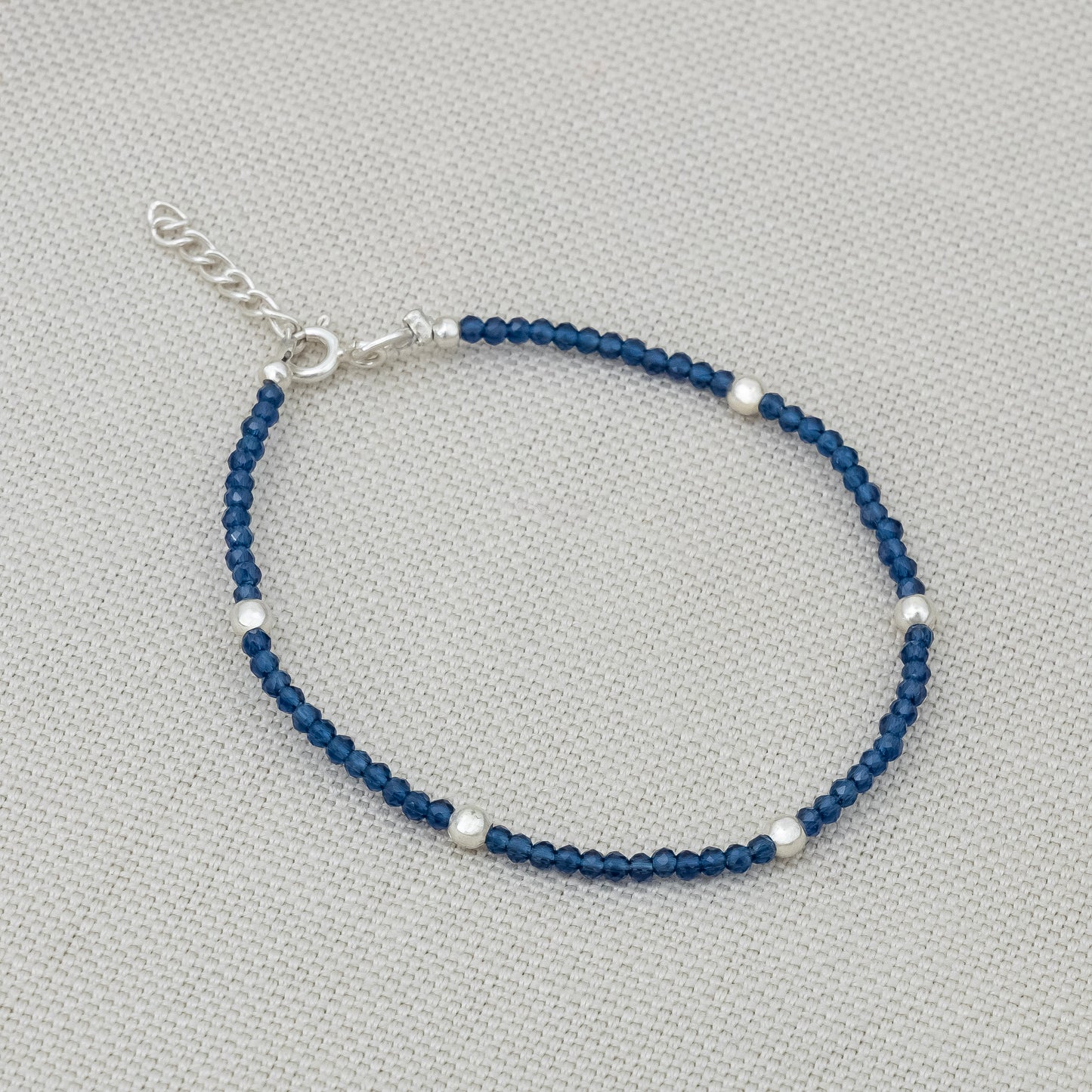 Blue Crystal Silver Bead Bracelet