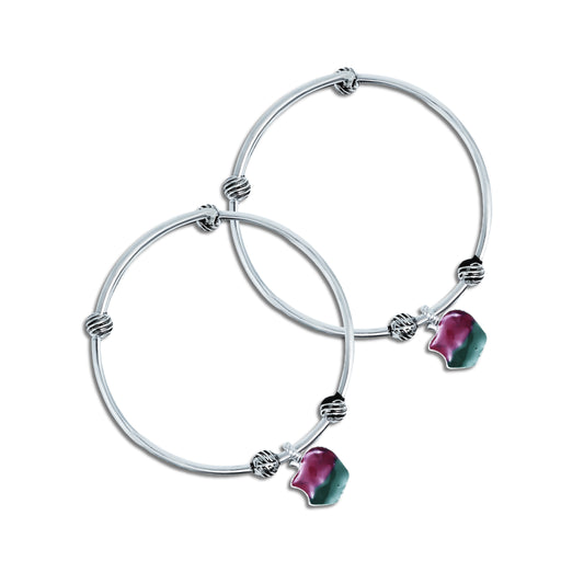 Sterling silver baby kada with a colorful apple design