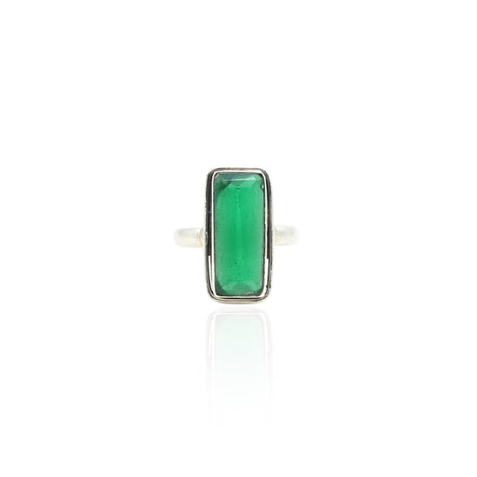 Silver ring featuring a rectangular green stone for a sleek and vibrant design.