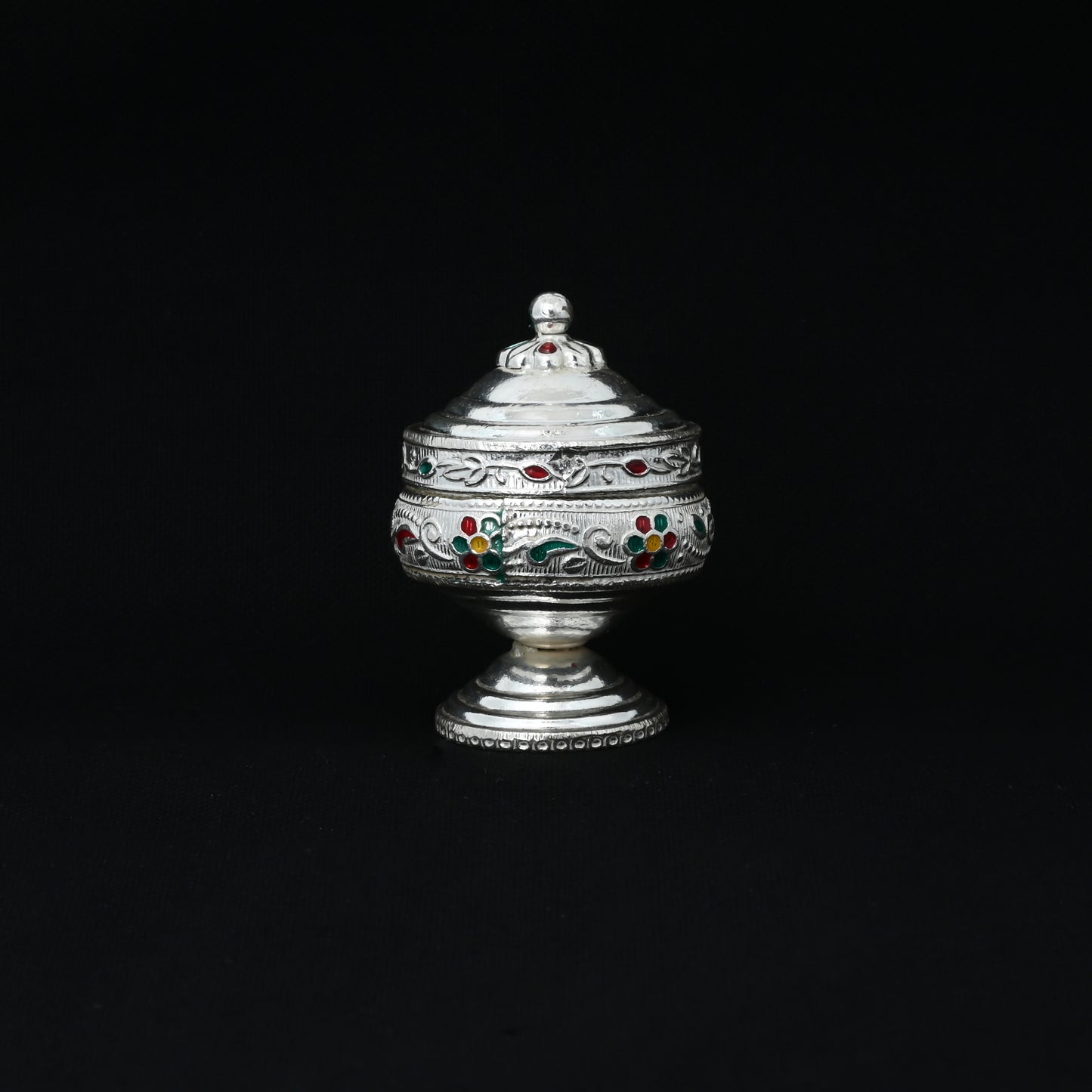 Traditional silver Sindoor box for ladies with a beautiful floral design