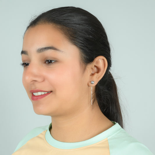 Graceful Silver Drop Earrings with Heart Bud and Shiny Stone