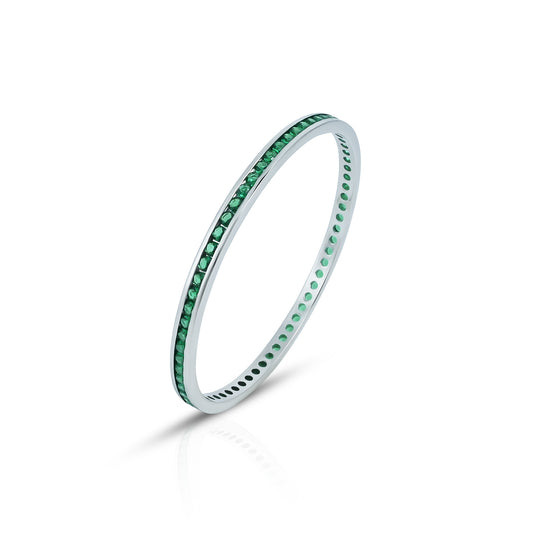 Stylish green stone-adorned silver bangles for girls