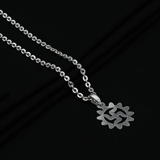 Stylish silver chain with an intricately designed swastik pendant