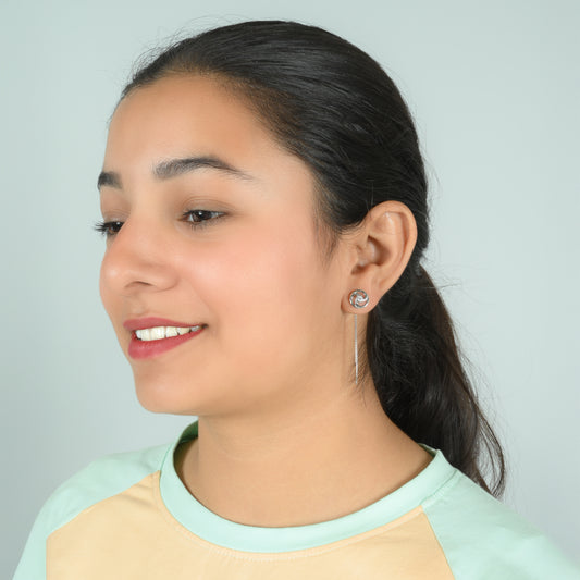 Sterling Silver Drop Earrings with Round Wheel Bud and Gemstone