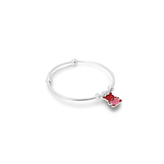 Cute silver kada anklet for babies, adorned with a red teddy bear charm.