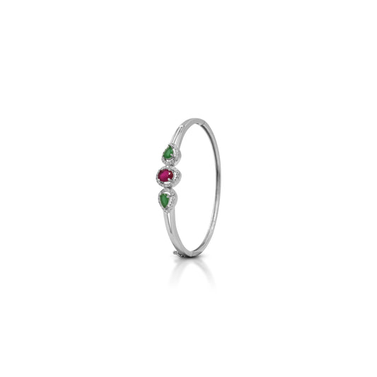 Charming silver kada for girls with a vibrant multicolor gemstone design