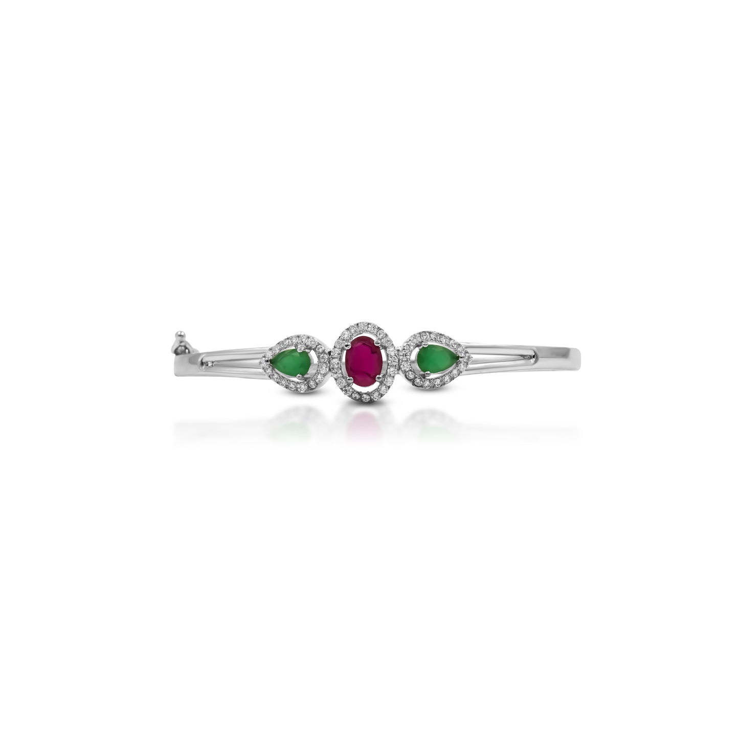 Silver kada for girls featuring a colorful multicolor gemstone pattern
