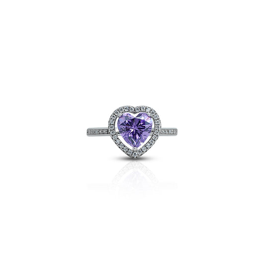 Silver ring for girls featuring a heart-shaped purple stone for a stylish look