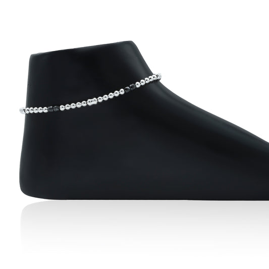 Elegant black bead chain anklets made of sterling silver