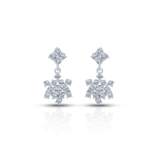 Elegant silver snowflake drop earrings adorned with sparkling stones