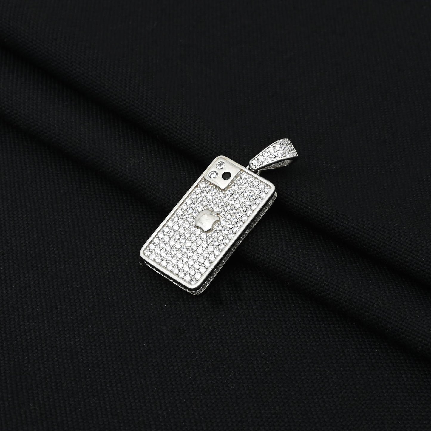 Trendy silver pendant featuring the iconic iPhone 12 design, ideal for daily wear.