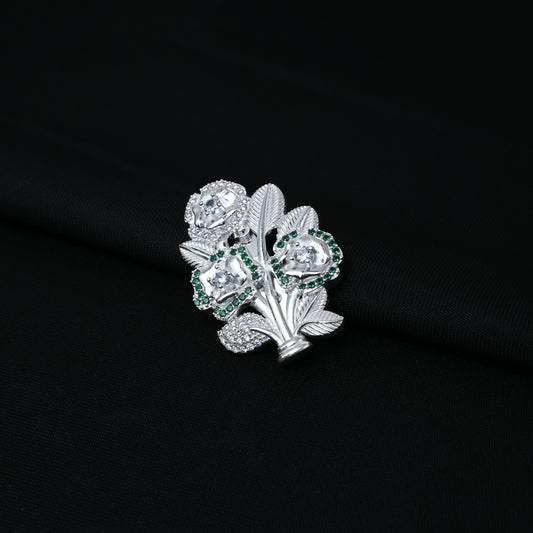 Elegant silver saree pin featuring a floral and leaf motif