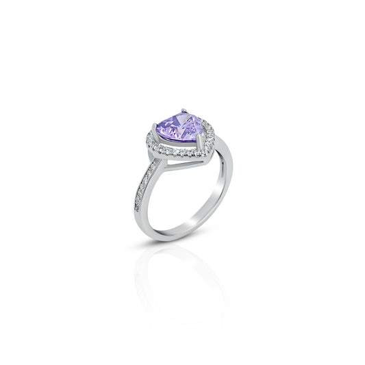 Charming heart-shaped purple stone silver ring, perfect for girls