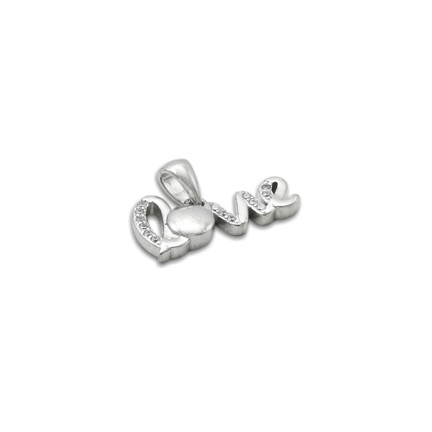 Stylish Silver Pendant in the Shape of a Shiny Love Sign