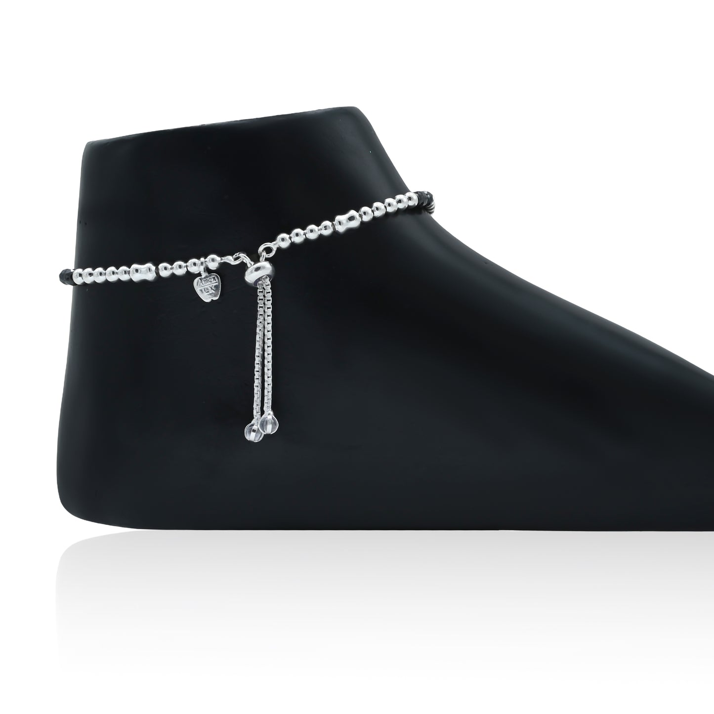 Chic sterling silver anklets with a delicate chain and black bead accents