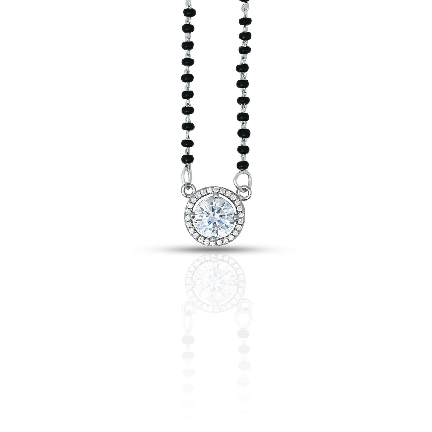 Elegant sterling silver mangalsutra with a big central CZ stone for added sparkle