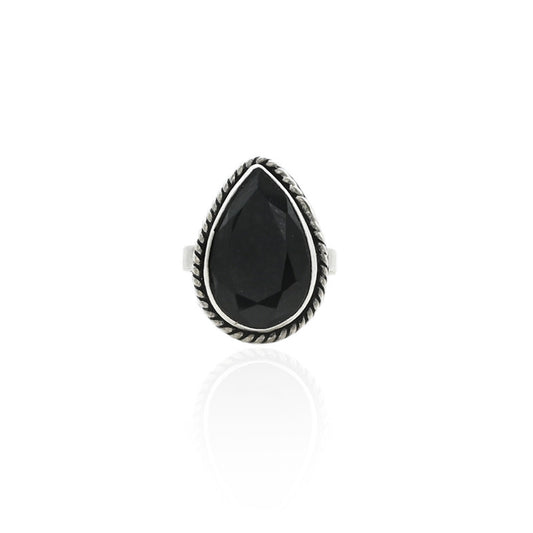 Silver sterling ring featuring a striking black stone for a bold and sophisticated look