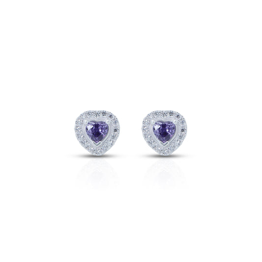 Heart-shaped silver earrings with ocean-colored gemstones
