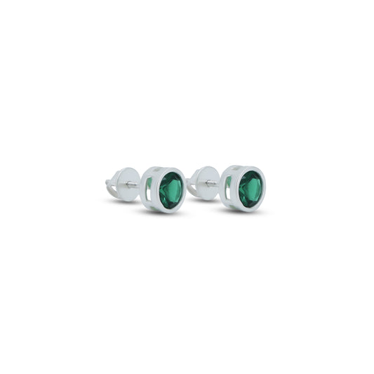 Sterling silver earrings with vibrant round green gemstones