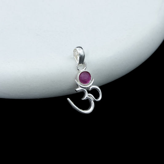 Silver Om Chand Pendant with Chain