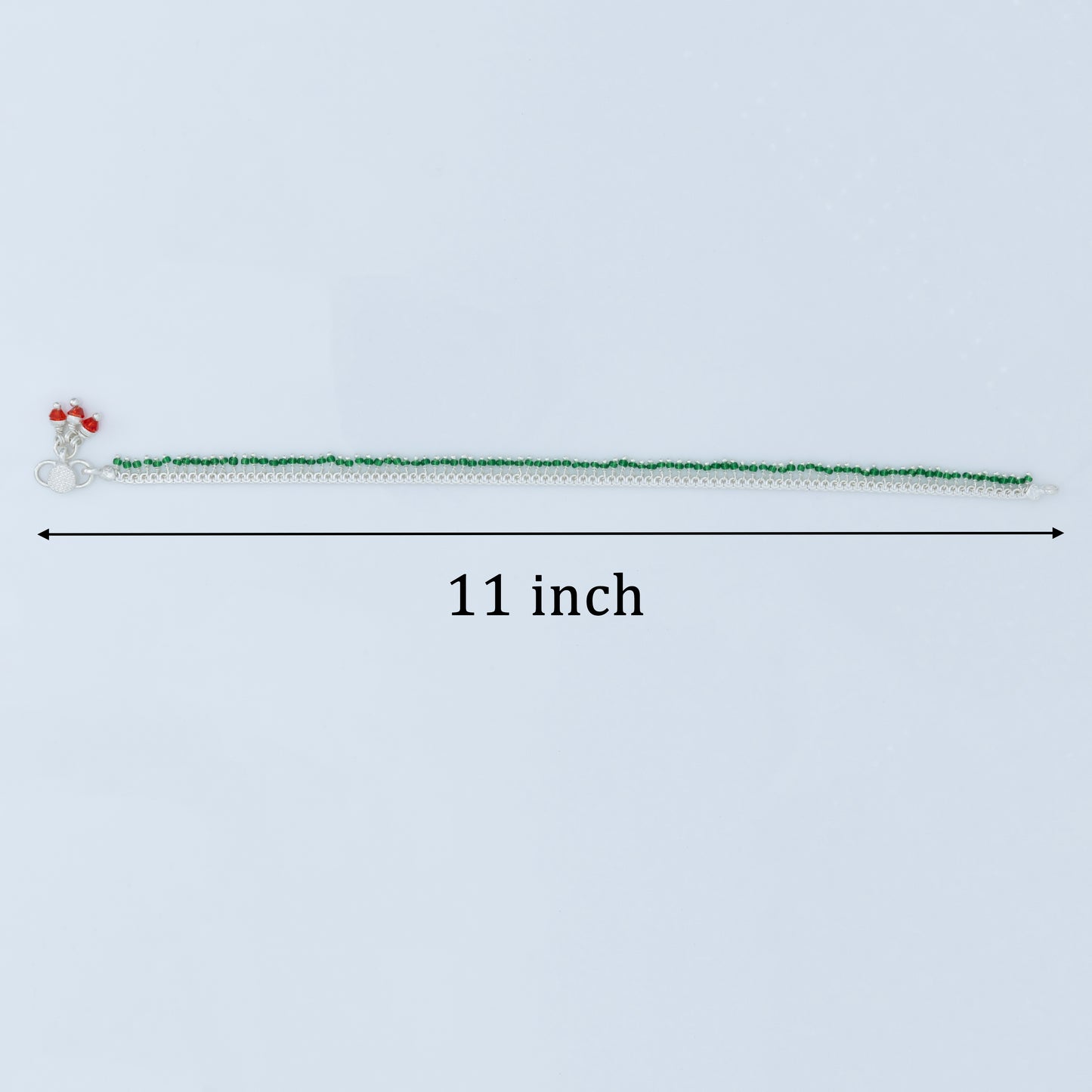 Silver Green Beaded Payal Minimal Traditional Anklet for Everyday Wear