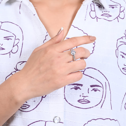 Silver Ring with Oversized Center Stone Accent