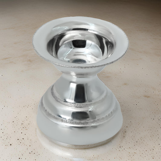Traditional silver round Diya, perfect for Pooja or as a gift