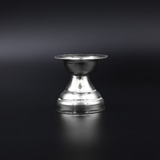 Handcrafted silver Diya with round shape for religious rituals