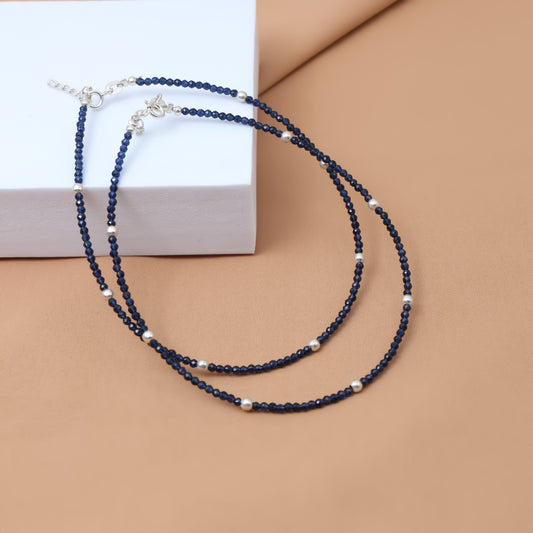 Blue Budded Silver Anklet