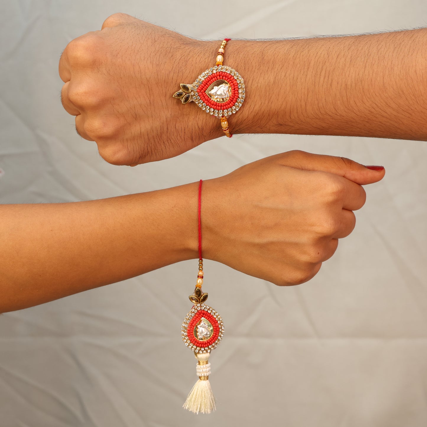 Traditional Silver Rakhi Bhai & Bhabhi Set