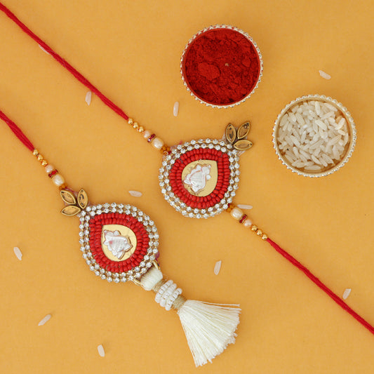 Traditional Silver Rakhi Bhai & Bhabhi Set