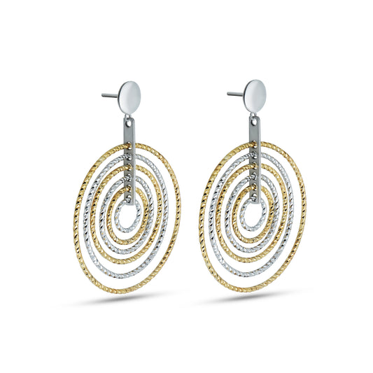 Stylish silver drop earrings featuring a dual-tone spiral design
