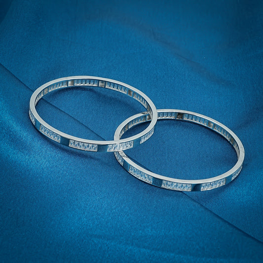 Charming silver bangles with American diamonds, perfect for adding a luxurious and dazzling touch to your jewelry collection