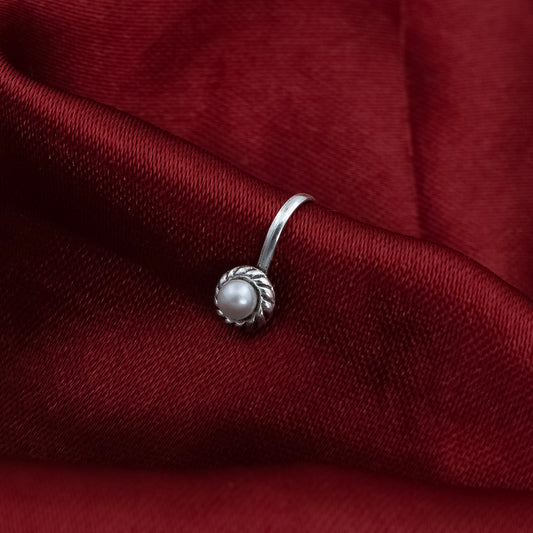 Elegant Silver Nose Ring with White Pearl Stone