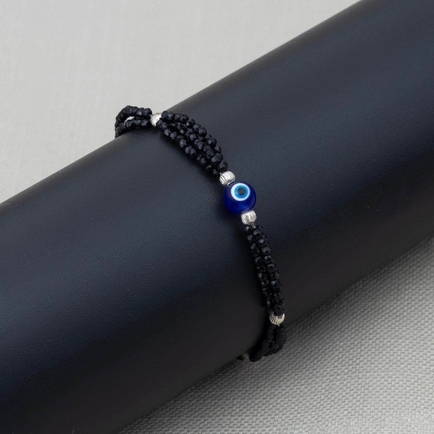 Nazar Suraksha Black Bead Evil Eye Silver Bracelet