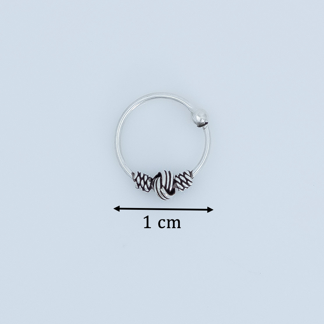 Classic Silver Nose Ring with Tribal Beads Design