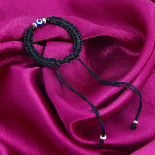 Silver Evil Eyes Adjustable Dhaga Bracelet
