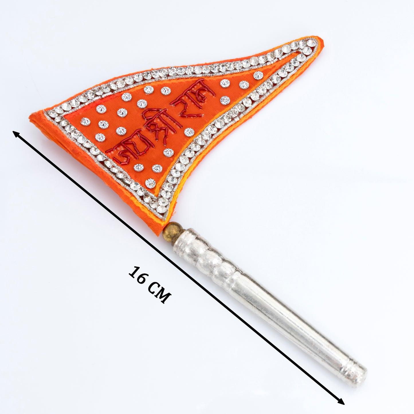 Bright Orange ‘Jai Shri Ram’ Silver dhwaja with Crystal Design