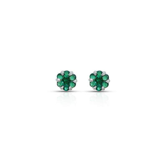 Elegant small silver stud earrings with green gemstone accents