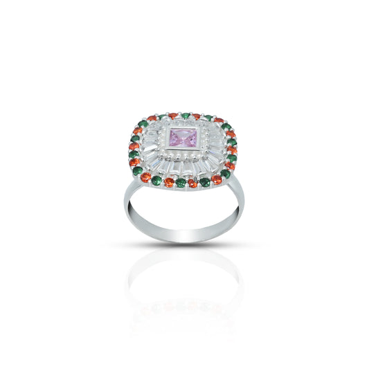 Elegant sterling silver ring with a vibrant purple center stone