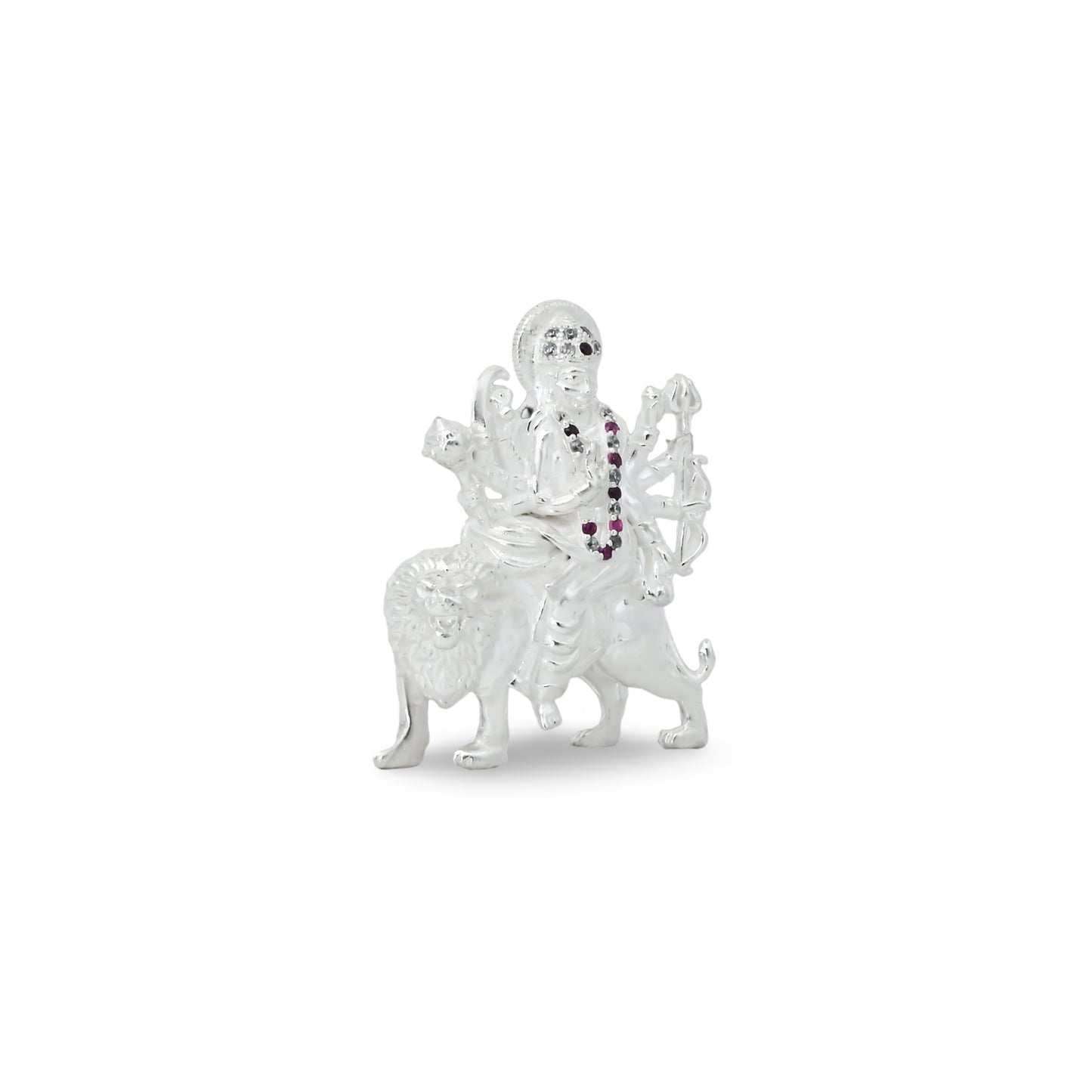 Premium silver Durga Ma idol, designed to bring divine blessings and spiritual energy to your home or temple.