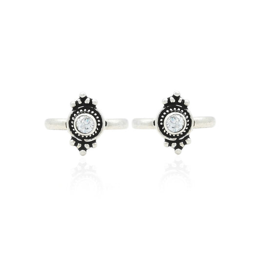 Silver Blossoming White Gem Toe Rings for Women