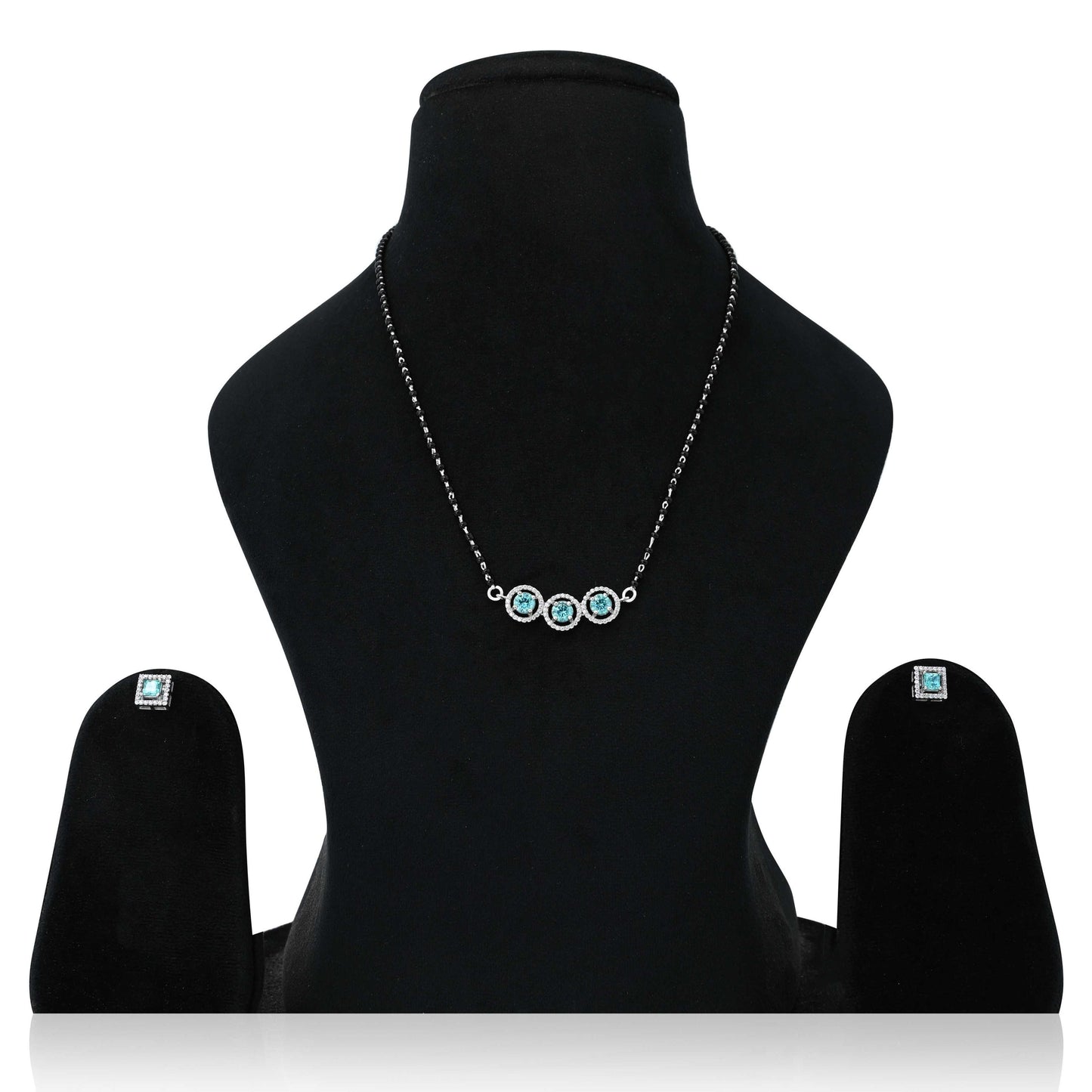 Buy Sparkling Sky-Blue CZ Stone 925 Silver Mangalsutra Set @ ₹3199