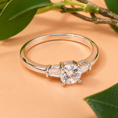 Classic Silver Ring with Brilliant White Diamond-Shaped Stone.