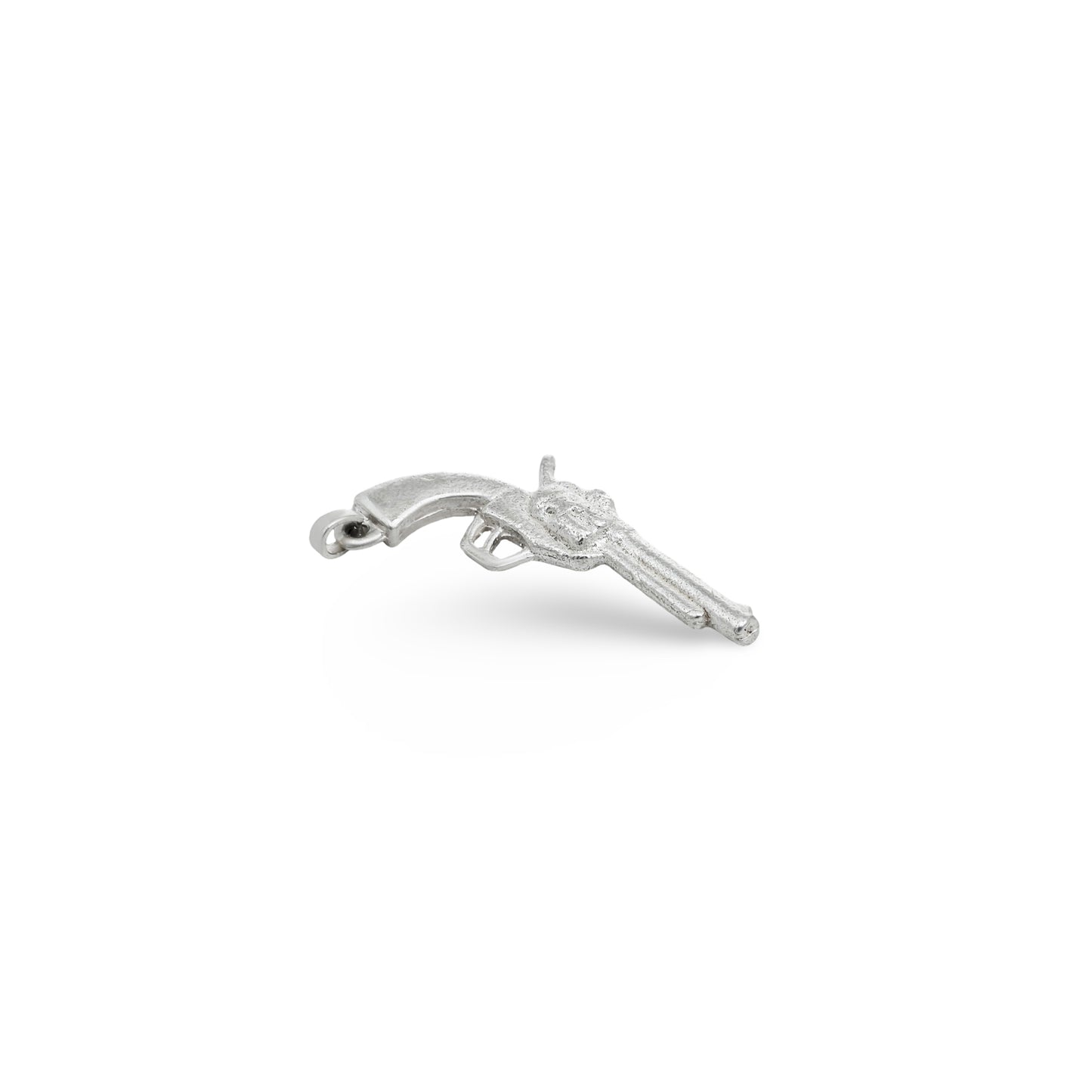 Stylish silver pendant with a bold gun motif for boys